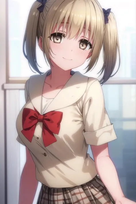 korewakyoko, <lora:korewa kyoko s2-lora-nochekaiser:1>,
kyoko, short hair, blonde hair, twintails, (brown eyes:1.5), short twintails, smile, grin,
BREAK skirt, bow, school uniform, serafuku, plaid, red bow,
BREAK indoors, classroom,
BREAK looking at viewer, (cowboy shot:1.5),
BREAK <lyco:GoodHands-beta2:1>, (masterpiece:1.2), best quality, high resolution, unity 8k wallpaper, (illustration:0.8), (beautiful detailed eyes:1.6), extremely detailed face, perfect lighting, extremely detailed CG, (perfect hands, perfect anatomy),