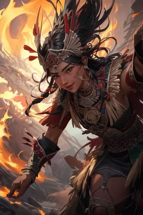 a profestional picutre of 1man, tribal warrior <lora:Aztec_Style:0.7> with aztec outfit , Dragon Rider's Confidence: Behavior: Mounted atop a dragon, the rider leans forward with a devil-may-care grin. Their body language exudes fearlessness and exhilaration, embodying the rush of wind and fire beneath them., , camera angle dutch angle and cropped legs, photorealism,unreal 5 daz,perfectly drawed hands,perfectly drawed face,perfect body,extremely detailed artgerm greg rutkowski greg,((ultrasharp)),((masterpiece)),((best quality)),((ultradetailed)),((intricated details)),ultradetailed character,detailed face,intricated face details,<lyco:GoodHands-beta2:1>,extremaly detailed background,perfectly detailed face,character focus,intricated details of face,fFaceDetail <lora:add_detail:0.7> ultra realistic,32k,RAW photo,(high detailed skin:1.2),8k uhd,dslr,soft lighting,high quality,film grain, beautiful and aesthetic,extremely detailed