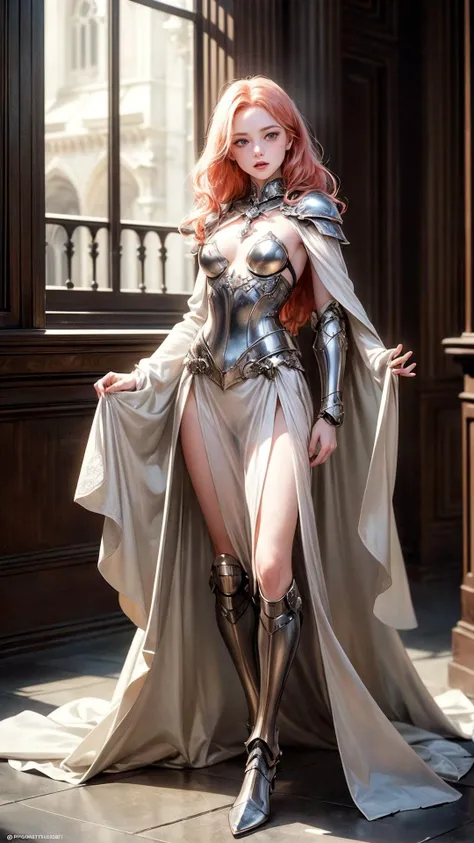 an awarded profesional photo of 1 girl, flat chest (small breasts:1.3) freckles on face (perfect alabaster white pale skin:1.4) , (long redhead ginger storm of curls wawing looks, ecstatic:1.1), (young girl:1.1), in walking pose, slow motion, (vampire queen:1.2) female wearing full body skull and bones armor (metalic bones armor:1.2) (intricate details arm plates:1.3),, (white silk cloak), (fabric with intricate pattern:1.2), (insanely detailed, bloom:1.5), (highest quality, Alessandro Casagrande, Greg Rutkowski, Sally Mann, concept art, 4k), (analog:1.2), (high sharpness), (detailed pupils:1.1), (photorealistic:1.3), (realistic:1.3), detailed face and eyes, Masterpiece, best quality, (highly detailed photo:1.1), 8k, photorealistic By jeremy mann, by sandra chevrier, by maciej kuciara, sharp, (perfect, body:1.1) (perfect face:1.3), realistic, real shadow, 3d, (by Michelangelo), (profesional lights:1.3) (profesional photography:1.3), full body shoot, detailed skin, detailed legs, dynamic pose, , concept art of medieval rpg character <lyco:GoodHands-beta2:1.0> ,gothic castle in background, detailed background, intircate background <lora:add_detail:1> sfw