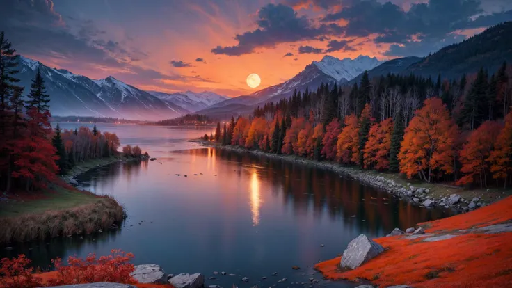 excellent oil painting of a mountain landscape in autumn, vibrant colors, powerfull style with epic dramatism, small willage, young passants and cows, river and lake, best quality, maximum quality, intricate details, ultrasahrp, ambient oclusion, realistic shadows, art by Bastien Lecouffe Deharme, 8k, oil art, <lora:add_detail:1> (red theme:1.1), (dark theme:1.1), (night, fog, dystopia, lake, burning hell, despair:1.1), (red moon:1 2), <lora:sketch_v1_loha:1>