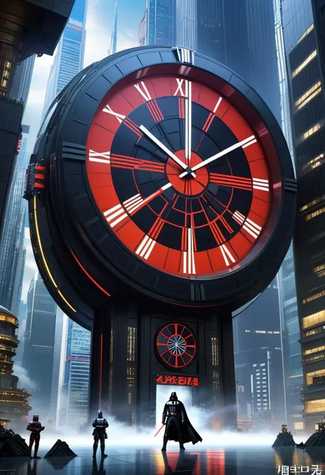 "Countdown to midnight"
Weight:1
"Countdown before new year. A giant futuristic clock in a skyscraper."
Weight:1
"by artist "anime", Anime Key Visual, Japanese Manga, Pixiv, Zerochan, Anime art, Fantia Epic cinematic brilliant stunning intricate meticulously detailed dramatic atmospheric maximalist digital matte painting"
Weight:1
"Darth Vader standing in foreground watching clock."
Weight:1