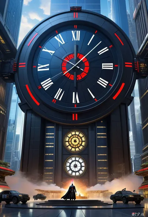 "Countdown to midnight"
Weight:1
"Countdown before new year. A giant futuristic clock in a skyscraper."
Weight:1
"by artist "anime", Anime Key Visual, Japanese Manga, Pixiv, Zerochan, Anime art, Fantia Epic cinematic brilliant stunning intricate meticulously detailed dramatic atmospheric maximalist digital matte painting"
Weight:1
"Darth Vader standing in foreground watching clock."
Weight:1