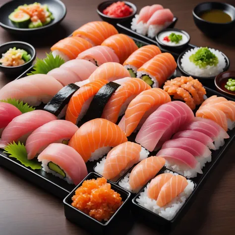Professional photo of sushi served in a traditional Japanese. Sashimi side dish,  Food porn