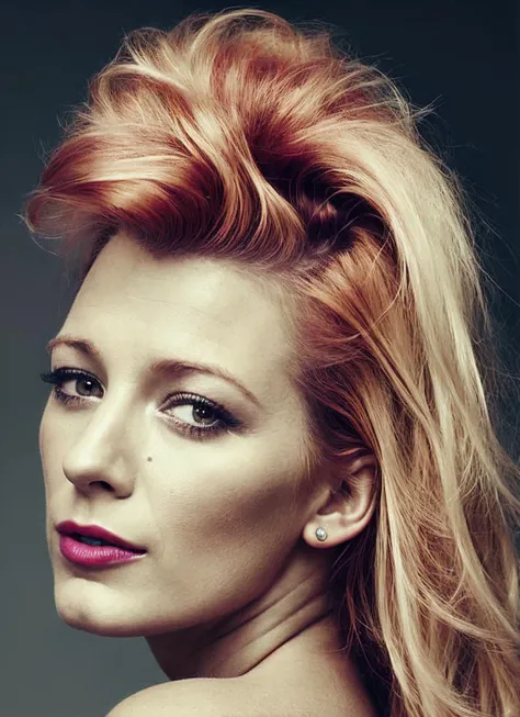 portrait of sks woman by Flora Borsi, style by Flora Borsi, bold, bright colours, rainbow Mohawk haircut, ((Flora Borsi)), <lora:locon_blake_v1_from_v1_64_32:1.25>