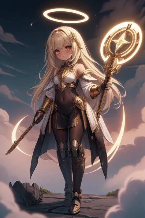 1girl, full body, full shot, masterpiece, best quality, hdr, 8k, dusk, <lora:Mild detail adjusterV10:0.7>, <lora:more_details:0.3>, medium golden hair <lora:eGirlMakeup:0.8> EGirlMakeup, eyeliner, <lora:BlessedTech:0.7> blessedtech, blessed, aura <lora:chocoskin:0.8>