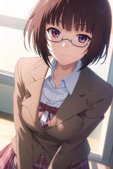 masterpiece、ultra-quality、ultra-detailliert、an anime girl, Brown hair ,short-cut、age19、beige jacket、Pink blouse、a blue skirt、pantie,squatting and opening legs、open one's legs、anime moe art style, charming anime girls, (Anime Girl), Cute anime girl, Ecchi anime style, Seductive Anime Girl