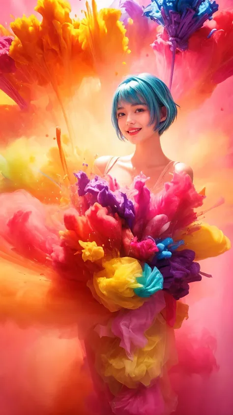 masterpiece,best quality,intricate,aesthetic,detailed face,subsurface scattering,looking at viewer,cowboy shot,
1girl,photo of a cute girl,full body,light smile,charming,20yo,Shag haircut.Blunt bangs,Pastel pink hair,colorful,paint splatter,clothmancer,cloth,
<lora:add_detail:1>,<lora:md2034:0.5>,<lora:Concept - Clothmancer:0.5>,