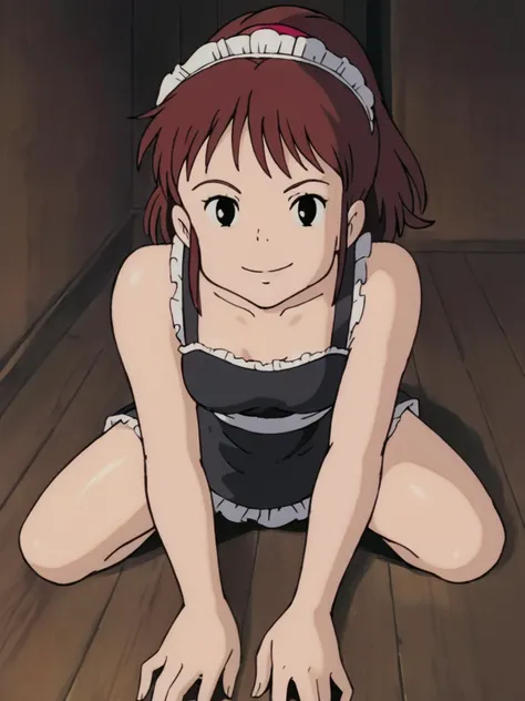 Ursula, zPDXL, best quality, amazing quality, score 9, 1girl, solo, indoors, smile, retro artstyle, <lora:Ursula:1> (wearing sexy maid outfit, submissive), aroused, embarrased , seductive, bare shoulders, bare arms, thighs,looking up, shirome, white eyes, no pupils, <lora:bowing_down_pony:.5> bowing down on the floor,