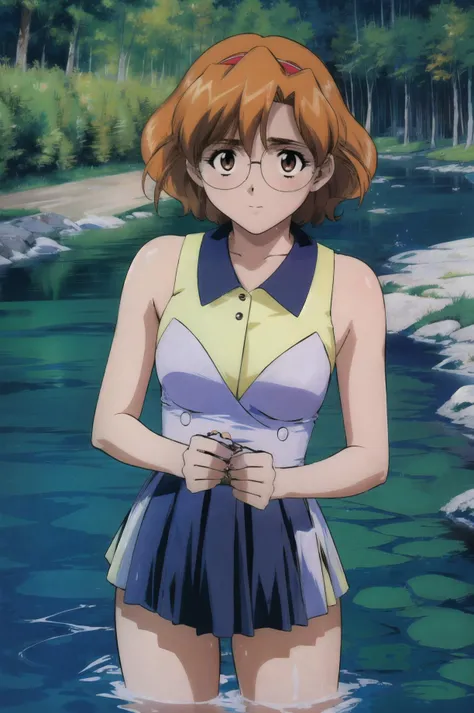 uma menina usando um colar de anime, um colar longo e brincos, no estilo de paisagens de jardim tranquilas, animated color photos, Masami Teraoka, aquamarine, Paulo Gauguin, Estilo Embry, retrato honesto, sbikini, sexy
