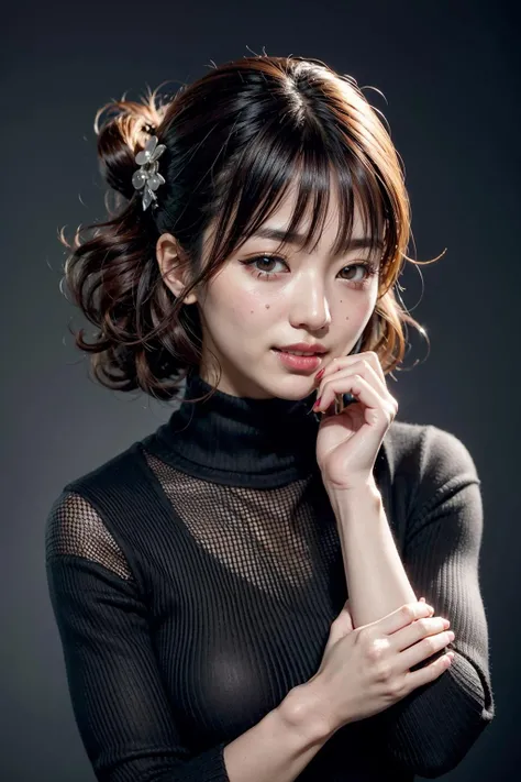 (realistic:1.3), finely detailed, quality, rembrandt lighting, (masterpiece:1.2), (photorealistic:1.2), (best quality), (detailed skin:1.3), (intricate details), dramatic, ray tracing, 1girl, japanese girl, 21 years old, detailed skin texture, (blush:0.5), (goosebumps:0.5), subsurface scattering, smiling, medium breasts, short hair curls, parted bangs, hair between eyes, sweater dress, okawaii koto, hand to own mouth, close up portrait shot, three quarters pose, (bright sunny day), <lora:okawaii koto_v1:0.6>