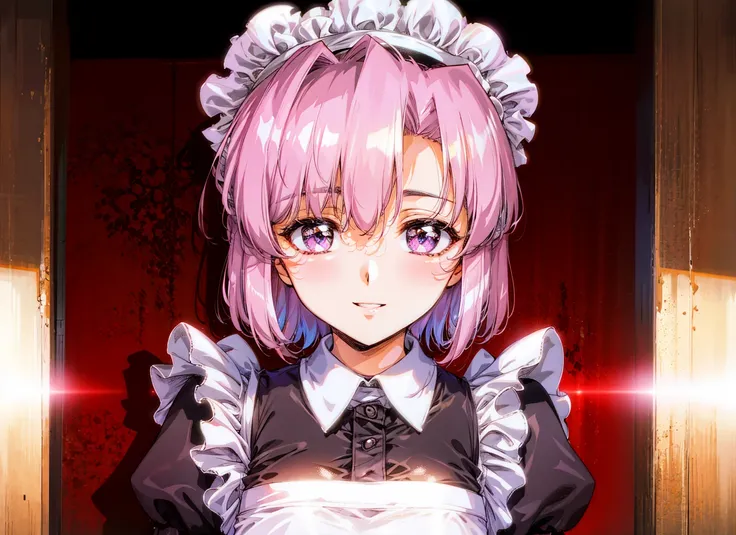 ultra high res,detailed shadow, best quality, depth of field,(upper body),long wave hair:1.3,1girl,(maid:1.5),reflection, eyes wear, <lora:urushi_satoV15:1.5>,pov,looking at viewer, smile,big breasts, mature female,