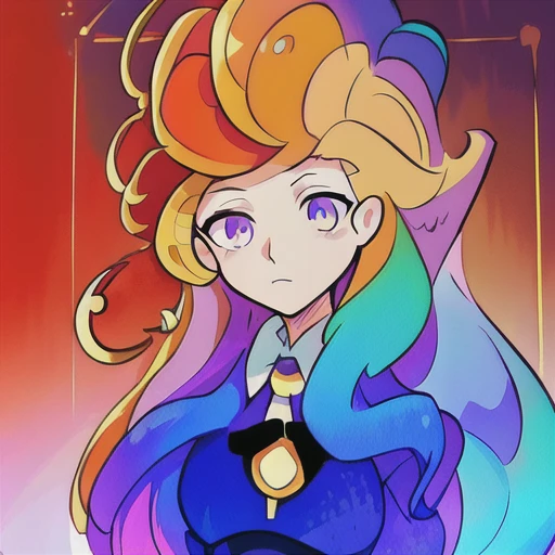 ((masterpiece)), best quality, (ultra-detailed:1.2), ((illustration)),,diana cavendish, luna nova uniform, masterpiece, best quality, forest, fire, moon, (disheveled hair),[orange hair:purple buttom hair:0.8],beautiful eyes,long hair,(colored inner hair:1.3),(gradient hair:1.2), blue and purple  eyes,