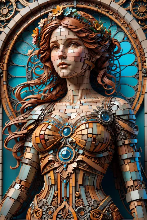 statue of a woman in the style of alphonse mucha, ais-scrapyrd, ais-brickz<lora:Scrapyard_Style_SDXL:0.6>  <lora:Bricks_Style_SDXL:0.6>, (masterpiece:1.2), best quality, (hyperdetailed, highest detailed:1.2), high resolution textures, <lora:EnvyBetterHiresFixXL01:1>