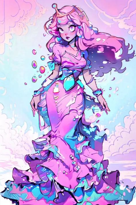 (BubblegumWaifu, Princess Bubblegum:1.0), (Character sheet:1), (pink skin), (pink hair, long pink dress, pink skin, pink eyes, dress:1.2), (princess crown:1.2), (floor length hair, long princess dress:1.2), tall and slender, cartoony facial features, large round eyes, (full-body-shot:1),(Cowboy-shot:1.2), candy themed village, ((candy themed background)), pastel lighting, pastel background, candy themes, candy, neon lighting, dark romantic lighting, (highly detailed:1.2),(detailed face:1.2), (gradients), colorful, detailed eyes, (detailed landscape:1.2), (natural lighting:1.2),(detailed background),detailed landscape, (cute pose:1.2), close shot, solo, <lora:princessbublegum_character-20:0.7> <lora:add_detail:0.05> <lora:hipoly3DModelLora_v10:0.05> <lora:RSERomantic_RSESofiko_RSEEmma-v1:0.1> <lora:CharacterDesign_Concept-10:1> <lyco:coloredSkin-08:0.7>