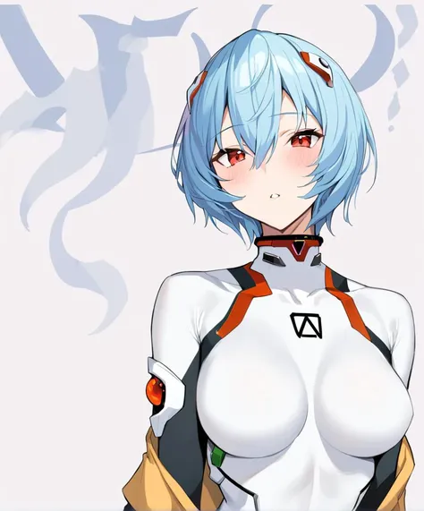 nude,nsfw:1.1ï¼masterpiece, best quality, ï¼Â1girl, solo, plugsuit, white_bodysuit, red_eyes, short_hair, bodysuit, breasts, interface_headset, looking_at_viewer, blue_hair, jacket, full_body, bangs, medium_breasts, parted_lips, white_background, blush, off_shoulder, open_clothes, character_name, open_jacket, skin_tight, hairpods, hair_between_eyes <lora:ling:1>ï¼