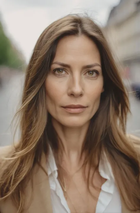 cinematic photo Mid-shot portrait of a beautiful (woman) in her 30s , with long hair, candid street portrait in the style of Martin Schoeller award winning, Sony a7R . 35mm photograph, film, bokeh, professional, 4k, highly detailed