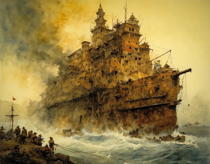 Drawing inspiration from modern masters like Katsuya Terada,Yoshitaka Amano,Range Murata, Horrors of the Great War, (Camouflage,Fog of war,Grenades,Concrete fortifications), John Berkey Style, <lora:jbs:0.2>, Mourning, Focal Point, [dark|light], [life|death], Apparition, deep digital painting layers,subtle emotional nuances,meticulous detailing,soft ambient lighting, vibrant colors,fluid watercolor techniques