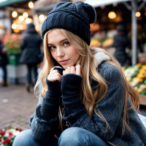 (Amsterdam flower market, SFW, long wool coat, knitted hat and gloves, jeans, winter boots, cozy and warm pose, enjoying the market atmosphere, late morning:1.35) Instagram_Influencer_87_By_Stable_Yogi
Faceshot_By_stable_yogi
<lora:Detail Blaster By Stable Yogi:0.5>
(center_parted_long_wavy_blonde_hair)