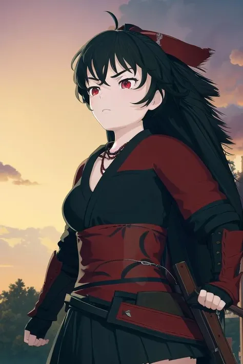 ravenbranwen, <lyco:ravenbranwen-lyco-nochekaiser:1>,
raven branwen, long hair, black hair, ponytail, hair ribbon, ribbon, (red eyes:1.2), ahoge,
BREAK thighhighs, japanese clothes, black thighhighs, fingerless gloves, armor, necklace, skirt, black skirt,
BREAK outdoors, nature, forest, night, sky, moon,
BREAK looking at viewer, (cowboy shot:1.5),
BREAK <lyco:GoodHands-beta2:1>, (masterpiece:1.2), best quality, high resolution, unity 8k wallpaper, (illustration:0.8), (beautiful detailed eyes:1.6), extremely detailed face, perfect lighting, extremely detailed CG, (perfect hands, perfect anatomy),