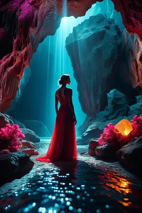 (((mystical cave with sparkling gems))), volumetric lighting, vibrant colors, 4k epic detailed, shot on kodak, 35mm photo, sharp focus, high budget, cinemascope, moody, epic, gorgeous, film grain, grainy, low key photography, dramatic lighting, intense emotions, cinematic feel, mysterious ambiance, emphasizing shape and form, creating depth, evoking drama, storytelling through shadows, professional technique,professional lighting, imaginative concept, creative styling, otherworldly aesthetic, surreal visual, captivating narrative, intricate detail, fantastical landscape, editorial storytelling, professional lighting, creating visual impact, evoking emotion, pushing creative boundaries