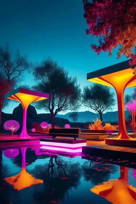 (((futuristic park with floating benches))), volumetric lighting, vibrant colors, 4k epic detailed, shot on kodak, 35mm photo, sharp focus, high budget, cinemascope, moody, epic, gorgeous, film grain, grainy, low key photography, dramatic lighting, intense emotions, cinematic feel, mysterious ambiance, emphasizing shape and form, creating depth, evoking drama, storytelling through shadows, professional technique,professional lighting, imaginative concept, creative styling, otherworldly aesthetic, surreal visual, captivating narrative, intricate detail, fantastical landscape, editorial storytelling, professional lighting, creating visual impact, evoking emotion, pushing creative boundaries