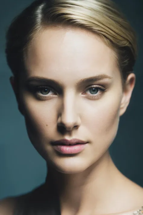 photoshoot of npm , (blonde hair), (pixie cut), , detailed skin texture, (blush:0.2), (goosebumps:0.3), (light blue dress), subsurface scattering, Photorealistic, Hyperrealistic, Hyperdetailed, analog style, hip cocked, demure, detailed skin, matte skin, soft lighting, subsurface scattering, realistic, heavy shadow, masterpiece, best quality, ultra realistic, 8k, golden ratio, Intricate, High Detail, film photography, soft focus,<lyco:NataliePortman-RealVision-V1.0:1.0>