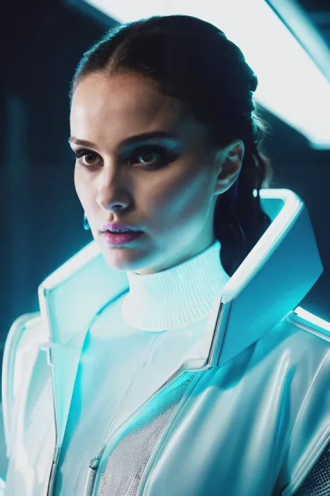 npm in cyber neon lighting, futurism, intricate futuristic jewelry accessories, cyberpunk glossy white latex turtleneck, hyper photorealistic, crispy quality, digital photography, trending in artstation, trending in pinterest, cinematic, 4 k ultra hd, art by pascal blanche, art by greg rutkowski,<lyco:NataliePortman-RealVision-V1.0:1.0>