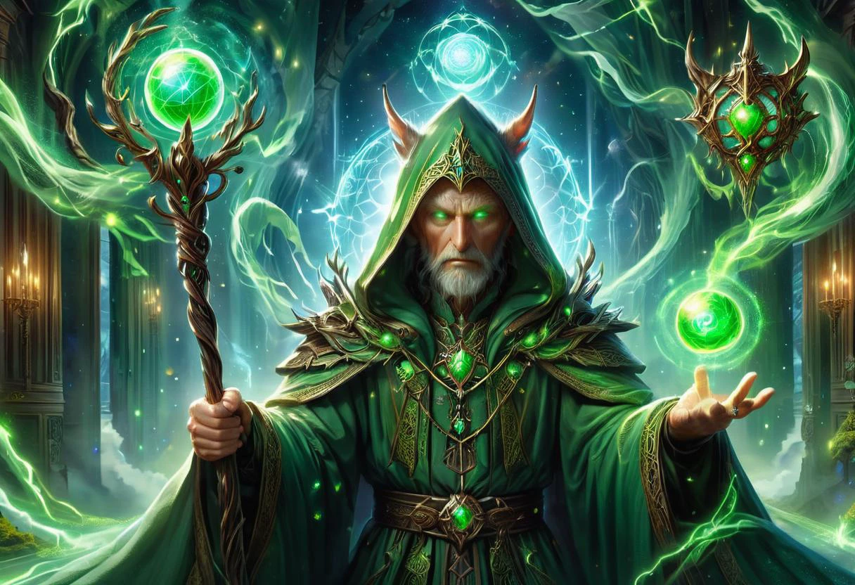 hyper detailed masterpiece, dynamic, awesome quality, orbstaff female male hundred years old broad-shouldered, greek, chestnut eyes, unique ears, double chin, narrow jaw, uneven forehead, , brown faux hawk hair, guilt, summoning stance, arms raised, calling upon mystical forces, wearing wizard's gown, envelop (swirling,hooker's green pentacle,hypnotize,oracle ,time crystal facades,printmaking tool electric current,otherworldly,icosahedron,neural transcendence,dotted lines,vertical lines,gaseous magic:1.0), in the midst of a magical storm, controlling the elements around them, ethereal light, celestial unicorn palace, serpentine stone,plastic lumber,rubber roofing roof,polycarbonate panels, northern lights, wall grazing', <lora:XL_Weapon_Orbstaff_-_By_HailoKnight:1>