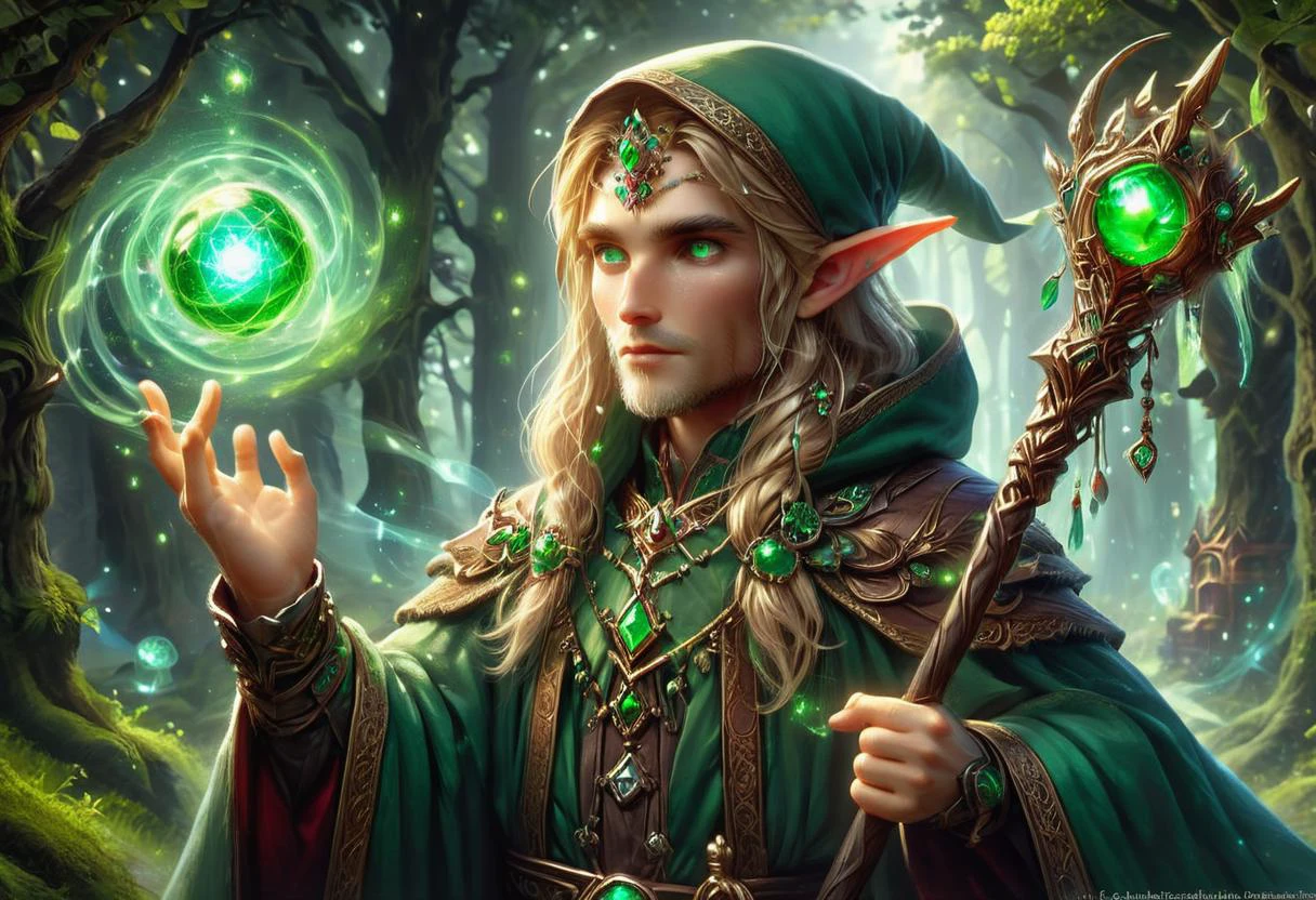 hyper detailed masterpiece, dynamic, awesome quality, orbstaff female male dwarf, dwarf, short-statured humanoid being, 3 to 4 feet tall, skilled craftsmen,expertise in mining and blacksmithing, resilience, determination, fantasy, retirement age, buoyant, gypsies, dark green eyes, hollow cheeks, broad forehead, diamond face shape with angular cheeks, sculpted cheekbones, freckles, dirty blonde crown braid hair, delight, magical nexus, hands touching, forming a magical connection, wearing charm druidic robes, conjure (circulation,parallel liness,amorphous,spring bloom,cylinder,burgundy transcend ,square magic:1.0), conducting an otherworldly orchestra, harnessing the power of music, radiant aura, <lora:XL_Weapon_Orbstaff_-_By_HailoKnight:1>