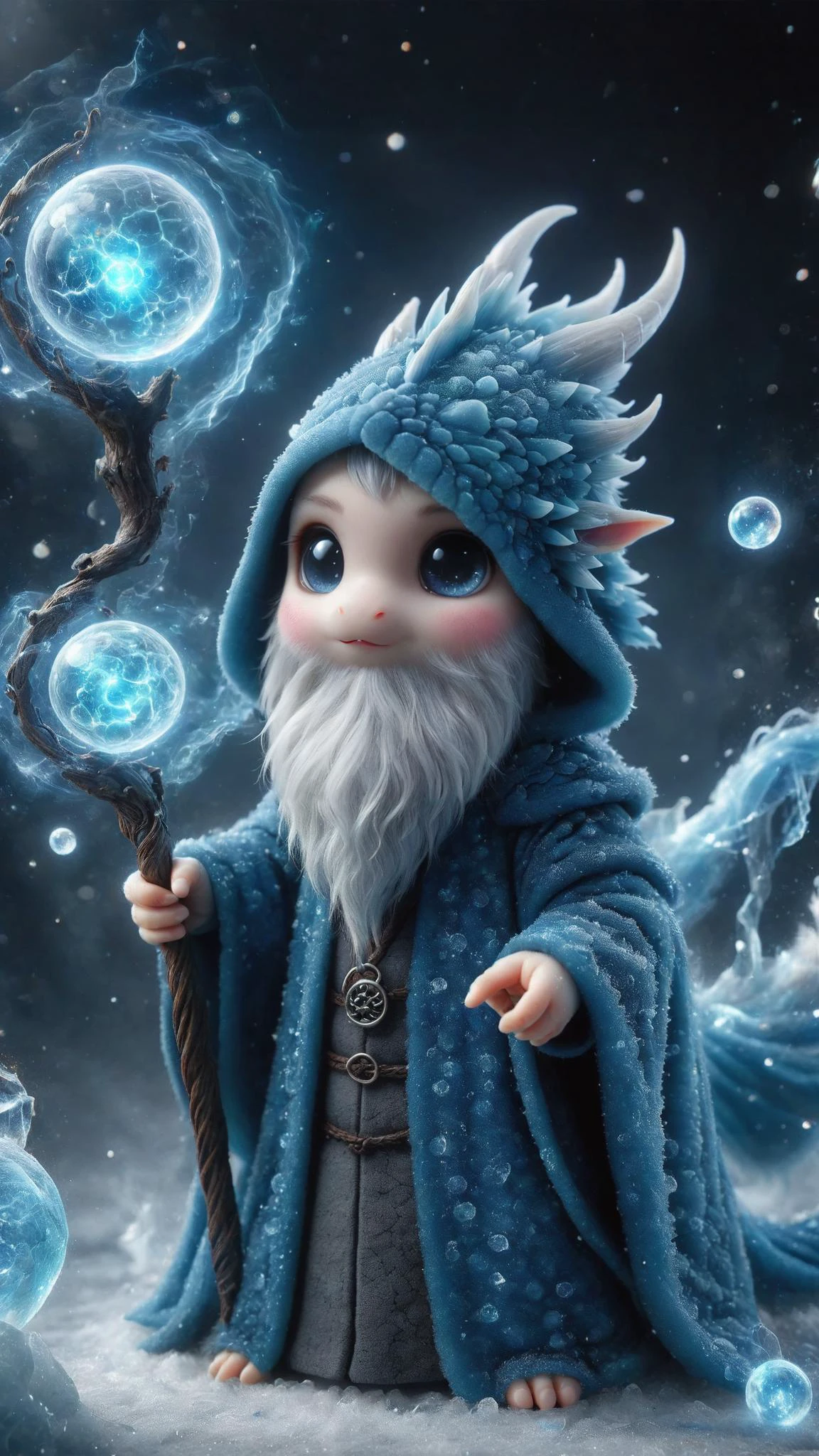 frost ral-smoldragons, blue hooded wizard robe, wizard beard on his chin, wielding a blue orbstaff, centered image, symmetrical, <lora:ral-smoldragons:0.8> <lora:XL_Weapon_Orbstaff_-_By_HailoKnight:0.6> <lora:moonrise-mega-adam-e:1>