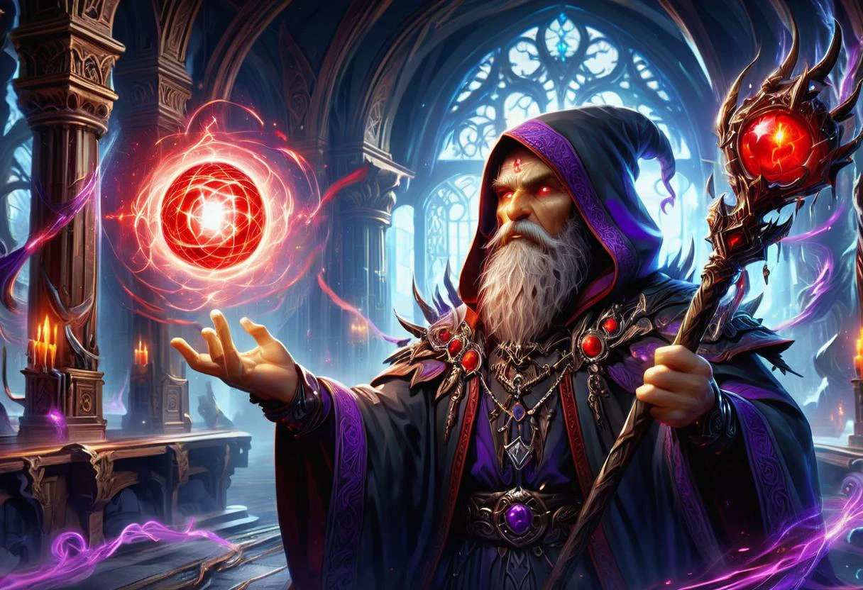 hyper detailed masterpiece, dynamic, awesome quality, orbstaff male male dwarf, dwarf, short-statured humanoid being, 3 to 4 feet tall, skilled craftsmen,expertise in mining and blacksmithing, resilience, determination, fantasy, elderly sculpted, central asian, ruby red eyes, unusual chin, unusual jaw, pear face shape, , purple crew cut hair, nervousness, arms swirling in circular motions, summoning a cyclone of magic, shaman, ice manipulation , pouring over ancient manuscripts, uncovering lost knowledge, ethereal light, glowing runes, an underground subway station, bustling with commuters and the rumble of passing trains, <lora:XL_Weapon_Orbstaff_-_By_HailoKnight:1>