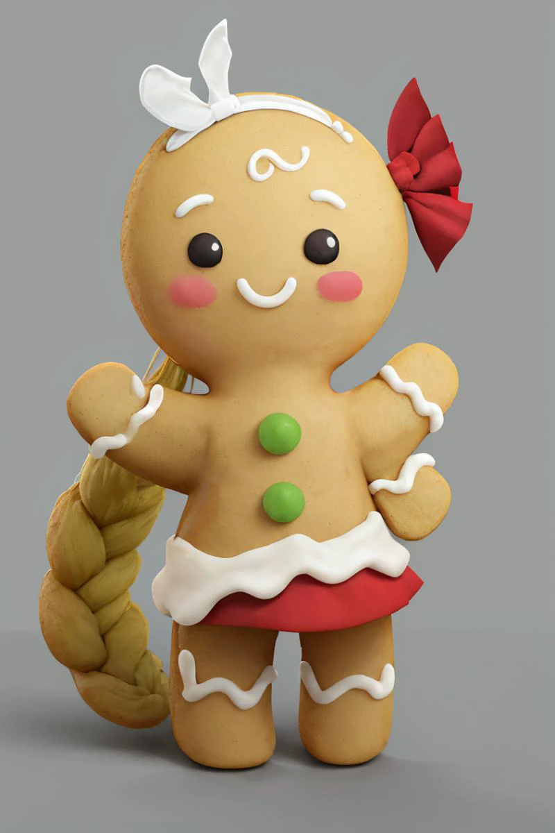 ((masterpiece,best quality)), absurdres,
<lora:Gingerbread_Man:1>, Gingerbread_Man, food, cookie, food focus,
simple background, grey background,
1girl,
<lora:pecorine_v1:0.5>, aapeco, very long hair, ahoge, braid, tiara, hair ribbon, red skirt,