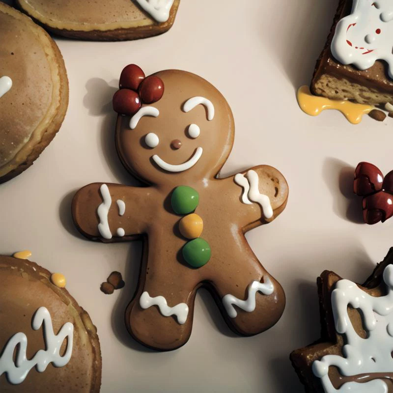 <lora:Alex_Ahad_Style:0.8>,((masterpiece,best quality)), absurdres, <lora:Gingerbread_Man:0.8>, Gingerbread_Man, food, cookie, food focus, no humans, solo, smile,