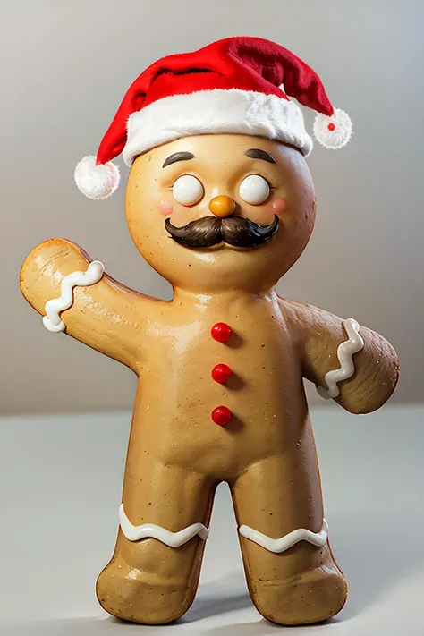 ((masterpiece,best quality)), absurdres,
<lora:Gingerbread_Man:0.8>, Gingerbread_Man, food, cookie, food focus,
simple background,  grey background, 1boy, hat, full body, male focus, facial hair, christmas, santa hat, santa costume, mustache, fake facial hair, fake mustache