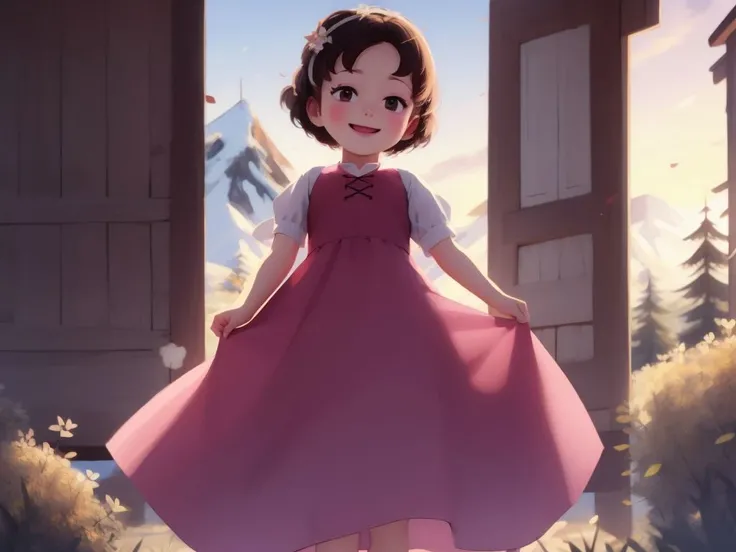 heidi, toddler girl, dress, happy, (masterpiece), (best quality), <lora:Heidi_alps_no_shoujo_Heidi:1.4>