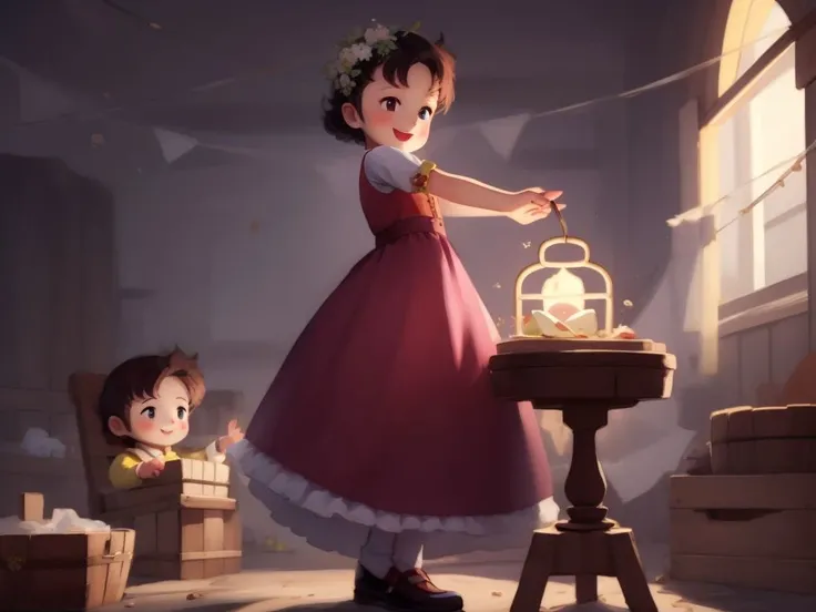 heidi, toddler girl, dress, happy, (masterpiece), (best quality), <lora:Heidi_alps_no_shoujo_Heidi:1.4>