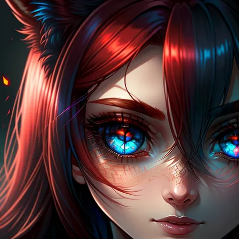 a redhead fox-girl with blue eyes, epic realistic, (dark shot:1.22), neutral colors, (hdr:1.4), (muted colors:1.4), (intricate), (artstation:1.2), dramatic, intricate details, (technicolor:0.9), detailed, [[rutkowski]], intricate, cinematic, detailed