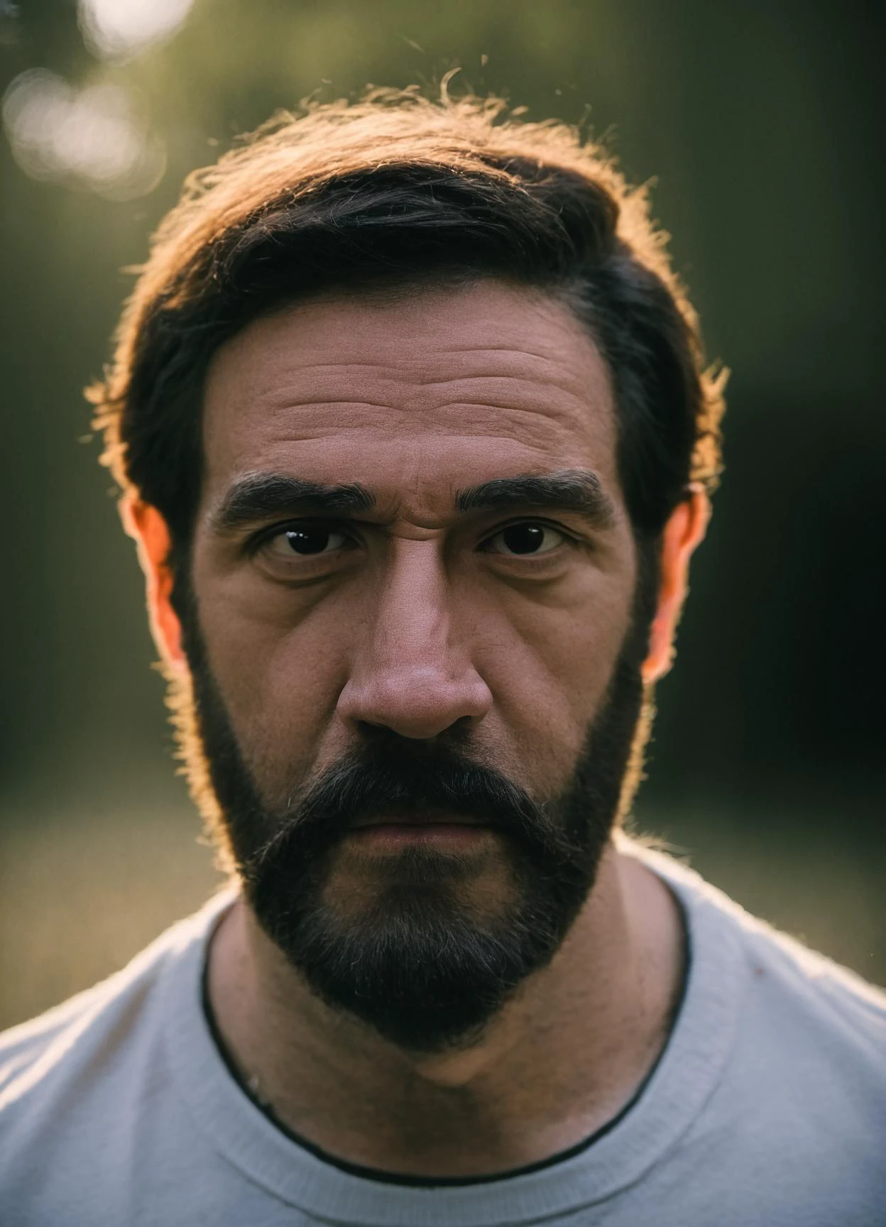 score_8_up BREAK realistic, photo , irl, film grain, 1boy, male focus, beard, portrait, looking at viewer, closed mouth, black eyes, mustache, blurry, short hair,<lora:RetouchPhoto_PonyV6_v3.1:1>