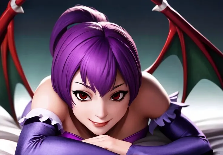 sfw, <lora:darkstalkers_lilith:0.8>, darkstalkers_lilith, seductive smile, lay on bed, (seductive, alluring, charming:1.3), seductive, (ultra-high res, high details, absurdres:1.3)