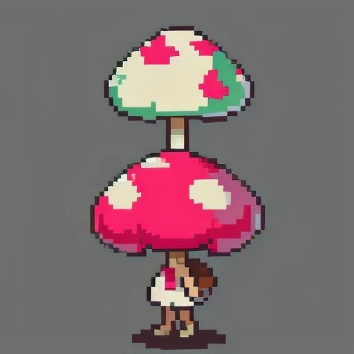 <lora:SNES Earthbound Enemies V11:0.9> earthbound_enemy, neutral grey background, pixelart, drop shadow, mushroom|woman