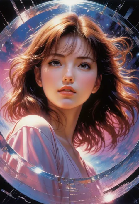 anime by Noriyoshi Ohrai vaporwave
a young woman
in a universe made of mirror, shattered perspective from above
shadows
dramatic lighting