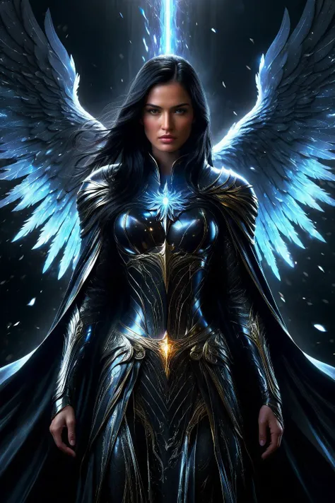 realistic, masterpiece, best quality, detailed,1girl, (black hair:1.2), standing posing, evil knight with a long flowing dark cape, angel of darkness ,fearsome and visually striking character with shifting tendrils, dark holographic glow, dim light, fantasy art, attention to details
<lora:add-detail-xl:1> <lora:DetailedEyes_V3:1>