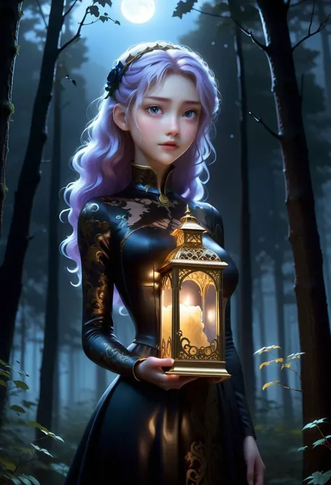 pixar style
by moebius beautiful, anime , 1 female , baroque dark art,, upper body looking at viewer, night, woods , moonlight glowing high contrast, and dramatic interplay of shadow and light. gothic horror , dark fantasy, digital art , Gradient mastery, gold and alcohol ink element