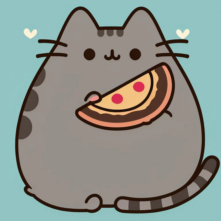 ((masterpiece,best quality)), absurdres, <lora:Pusheen:1>, Pusheen, animal focus, fat cat, flat colors, pizza,