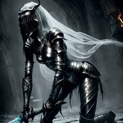 <lora:Dancer_of_the_Boreal_Valley:0.5> (HDR, 8k, masterpiece, intricate details), (((savage grace, beautiful elegant violence))), dancer of the boreal valley snow, prowling lithe long limbs, crawling slender knight, helm, weapons, highly detailed armor, glossy metal, metallic refraction, unsettling fluid movements, gossamer sheer fabric, see-through delicate veil, dark souls, bonfire, crawling prowling slender lithe petite, mirror shine, ethereal lighting, wlop, obsidian armor, flaming blade, icy sword, holding weapons, unnaturally long limbs, ghostly wisps, liquid shimmer,<lora:add_detail:1>