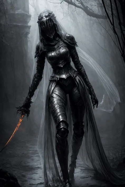 <lora:Dancer_of_the_Boreal_Valley:0.5> (HDR, 8k, masterpiece, intricate details), (((savage grace, beautiful elegant violence))), dancer of the boreal valley snow, prowling lithe long limbs, crawling slender knight, helm, weapons, highly detailed armor, glossy metal, metallic refraction, unsettling fluid movements, gossamer sheer fabric, see-through delicate veil, dark souls, bonfire, crawling prowling slender lithe petite, mirror shine, ethereal lighting, wlop, obsidian armor, flaming blade, icy sword, holding weapons, unnaturally long limbs, ghostly wisps, liquid shimmer,<lora:add_detail:1>