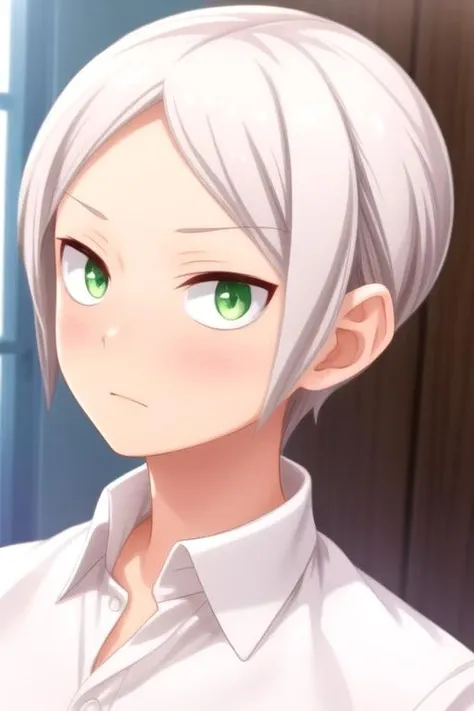 masterpiece, best quality, movie still, 1boy, solo, male focus, looking at viewer, upper body, depth of field, , , <lora:yuuki_kaga:0.74>, yuuki_kaga, grey hair, green eyes, , plain,