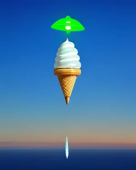 <lora:SSIC:0.5>, floating ufo shaped large ice cream, abduction, mutilation, invaders, alien, summon, blue , Cherenkov radiation