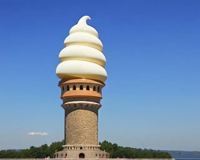 <lora:SSIC:0.5>, tower shaped large ice cream cone