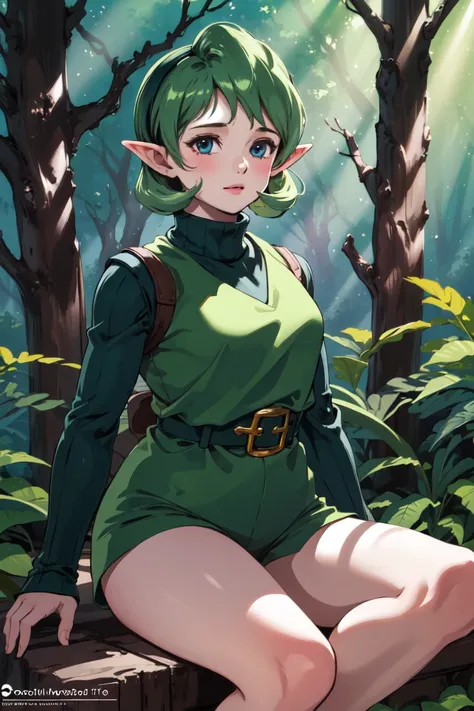 masterpiece, best_quality, 1girl, solo, saria \(the legend of zelda\), forest,